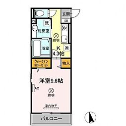 イルクオーレ 1Kの間取図画像