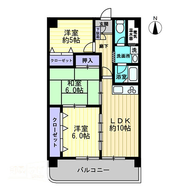 クリスタルパレス 302｜香川県高松市太田下町(賃貸マンション3LDK・3階・61.75㎡)の写真 その2