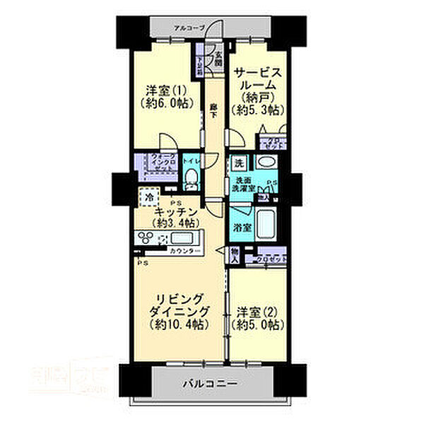 ジオ高松常磐町Ｊ．ＣＲＥＳＴタワー 1204｜香川県高松市常磐町(賃貸マンション2SLDK・12階・69.03㎡)の写真 その2