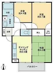 フォブールナカト 2階3DKの間取り