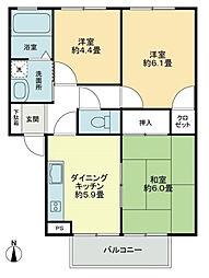 フォブールナカト 102号室 1階3DKの間取り