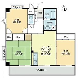 カトレアハイツ石川 3LDKの間取図画像