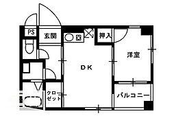 グランディI 1階1LDKの間取り