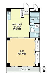 フィネス新開 3階1DKの間取り