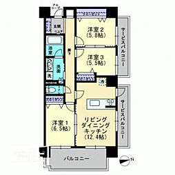 ガーデンテラス丸亀町参番街ウエストレジデンス 6階3LDKの間取り