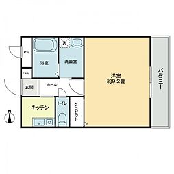 ガレージライフ高松東 2階1Kの間取り