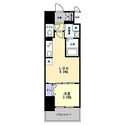 S-RESIDENCE中新町avelis 14階1LDKの間取り