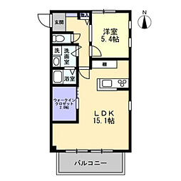 フォブール由良 2階1LDKの間取り