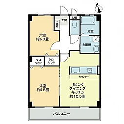 フィネス佐古 2LDKの間取図画像