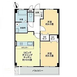 フィネス佐古 2LDKの間取図画像