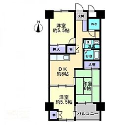 シティラック高松Ａ 6階3DKの間取り
