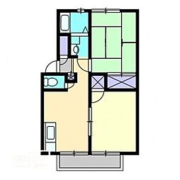 サンライフ上之町Ａ棟 2階2DKの間取り