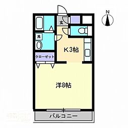 フラワーマンション 1Kの間取図画像