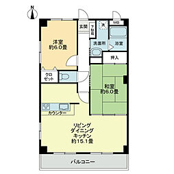 フォブールつるうち 2LDKの間取図画像