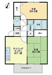 フォブールかざしケ丘E 2DKの間取図画像