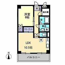 津山マンション 1LDKの間取図画像