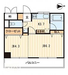 アヴニール若宮 1Kの間取図画像