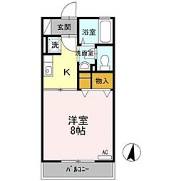 kanada Ａ棟 1階1Kの間取り