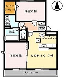 ブリッジ杉井流 1階2LDKの間取り