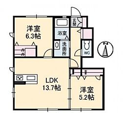 シャーメゾン フォルトゥーナ　C棟 1階2LDKの間取り