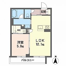 シャーメゾン　グラースII 2階1LDKの間取り