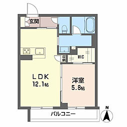シャーメゾン　グラースII 2階1LDKの間取り