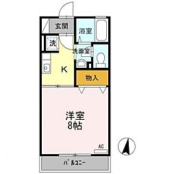 kanada B棟 2階1Kの間取り