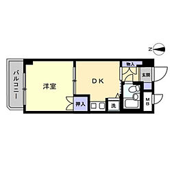 アルファ上町 1DKの間取図画像