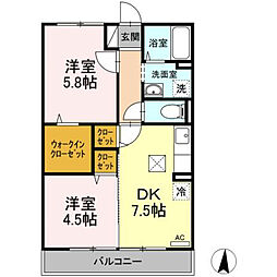ジュネス北御座 2DKの間取図画像