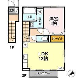 セジュール堂林A 1LDKの間取図画像