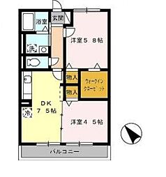 ハーズリッチ北高見 2DKの間取図画像