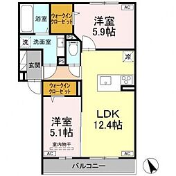 D-residence東川口S 1階2LDKの間取り