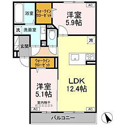 D-residence東川口S 1階2LDKの間取り