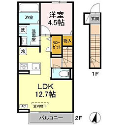 コンフォートE 1階1LDKの間取り