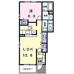 ラフィネＢ 1階1LDKの間取り