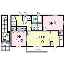 中土井ロングハイツ 2階2LDKの間取り