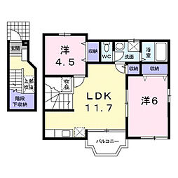 ロイヤルコート春日　Ｂ棟 2階2LDKの間取り