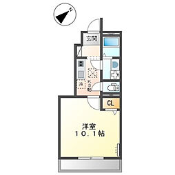 シソーラス・ハピネス 1階1Kの間取り