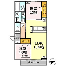 D-residence東手城 103号室 1階2LDKの間取り
