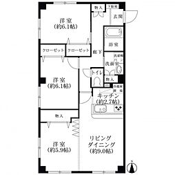 フォブール村上2 3LDKの間取図画像