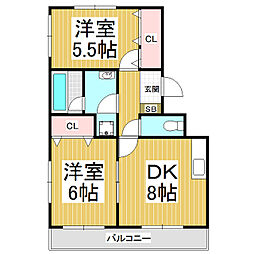 フォレスト小林 4階2DKの間取り