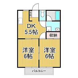 ソフィアパレスＡ 2階2DKの間取り