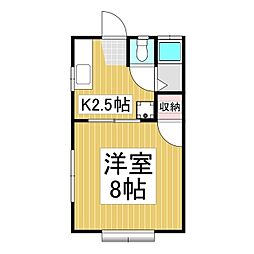 大萱青山ハイツ 2階1Kの間取り