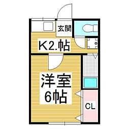 伊久間ハイツ2 1階1Kの間取り