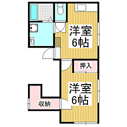 潮田アパート 2階1DKの間取り