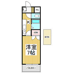 うえすとこーと21 1階1Kの間取り