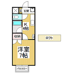 ヴェルートラルヂュI 2階1Kの間取り