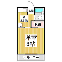 ロイヤル21 4階1Kの間取り