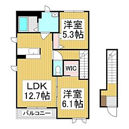 ディアス桜春 2階2LDKの間取り