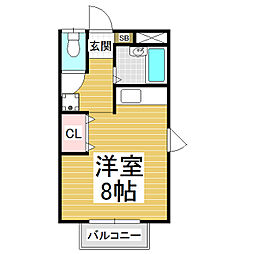 ハイツ天下方 2階ワンルームの間取り